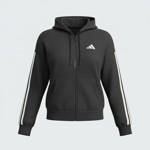 Adidas Essentials 3-Stripes French Terry Full-Zip Hoodie Black JE0052 Womens S